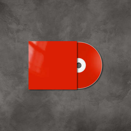 Red CD - DVD label and cover mockup template isolated on concrete background