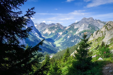 Mountain and pastures landscape in Pralognan la Vanoise. French alpsの写真素材