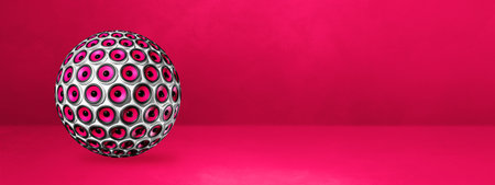 Speakers sphere isolated on a pink studio banner. 3D illustrationの写真素材