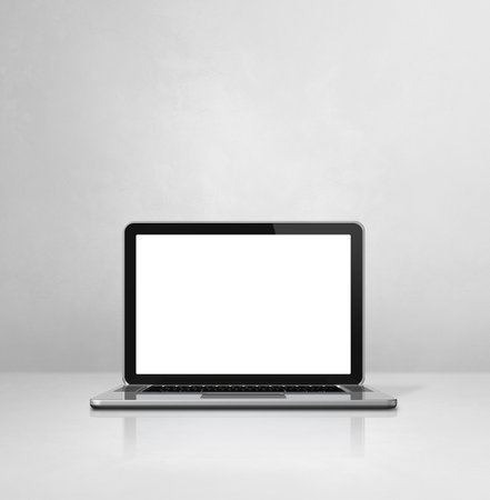 Laptop computer on white concrete office scene background. 3D Illustrationの写真素材