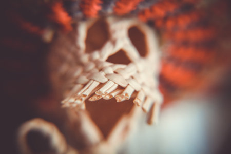 Braided skeleton doll macro view. Detail closeup backgroundの写真素材