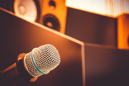 Paris - France -December 1, 2020 : Shure Beta 57A microphone in a professional audio studioのeditorial素材