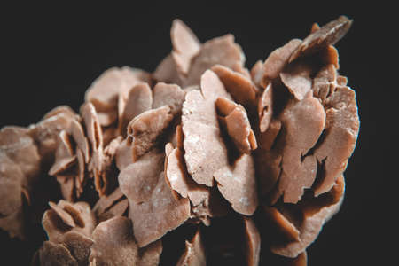 Desert rose crystal isolated on black background. Closeup viewの写真素材