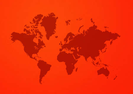 World map isolated on red wall backgroundの写真素材