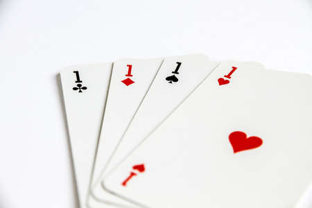 Four aces playing card game isolated on white background.