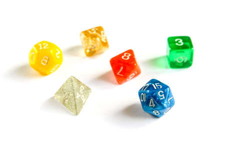 Special colorful dices group for role playing games.