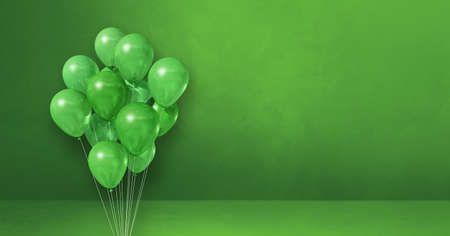 Balloons bunch on a green wall background. Horizontal banner. 3D illustration renderの写真素材