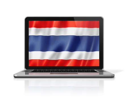 Thailand flag on laptop screen isolated on white. 3D illustration render.の写真素材