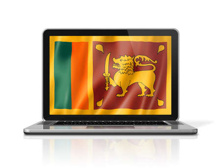 Sri Lanka flag on laptop screen isolated on white. 3D illustration render.の写真素材