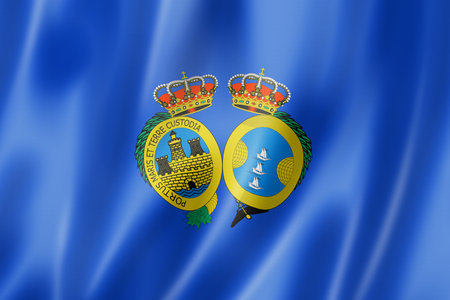 Huelva province flag, Spain waving banner collection. 3D illustrationの写真素材
