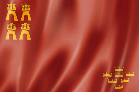 Murcia province flag, Spain waving banner collection. 3D illustrationの写真素材