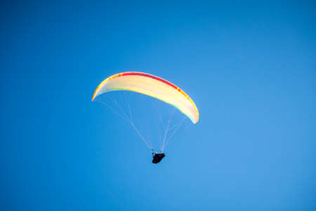 paragliding flight in the mountains. Le Grand-Bornand, Haute-Savoie, Franceの写真素材