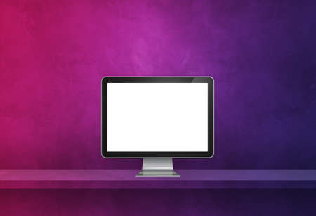 Computer pc - purple wall shelf banner. 3D Illustrationの写真素材