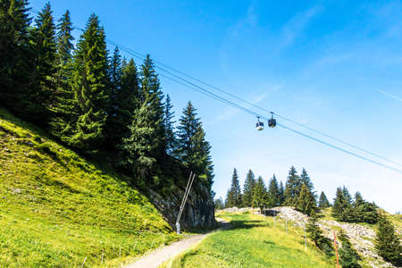 Gondola in mountain landscape. La Clusaz, Haute-Savoie, Franceの写真素材