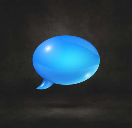 3D blue speech bubble isolated on black square backgroundの写真素材