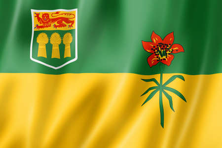 Saskatchewan province flag, Canada waving banner collection. 3D illustrationの写真素材