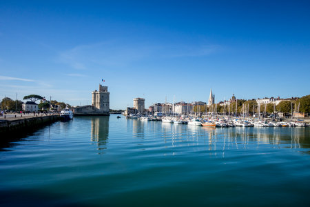 La Rochelle - France - October 27, 2021 : Old harbor and towersのeditorial素材