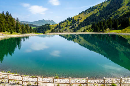 Lake of Balme and Mountain landscape in La Clusaz, Haute-savoie, Franceの写真素材