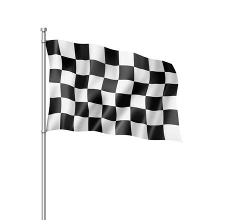 Auto racing finish checkered flag, three dimensional render,  isolated on whiteの写真素材