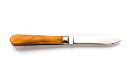 Traditional wooden pocket knife isolated on a white background