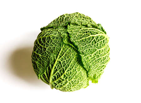 Fresh savoy cabbage isolated on a white backgroundの写真素材
