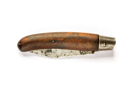 Traditional wooden pocket knife isolated on a white backgroundの写真素材