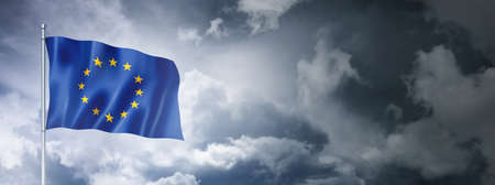 European union flag on a cloudy sky, three dimensional render