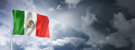 Mexico flag on a cloudy sky, three dimensional render