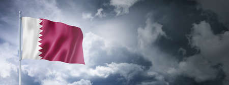 Qatar flag on a cloudy sky, three dimensional render