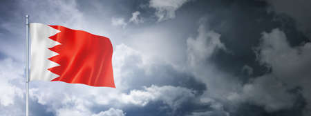 Bahrain flag on a cloudy sky, three dimensional renderの写真素材