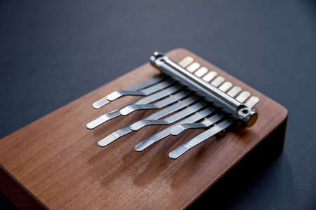 Traditional wooden kalimba isolated on black background