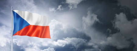 Czech Republic flag on a cloudy sky, three dimensional renderの写真素材