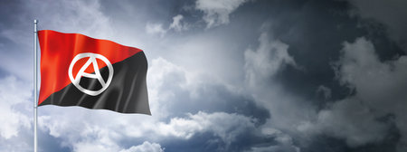Anarchy flag on a cloudy sky, three dimensional renderの写真素材