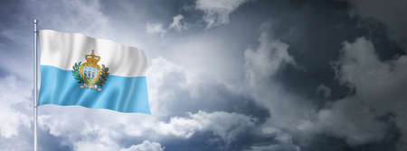 San Marino flag on a cloudy sky, three dimensional renderの写真素材