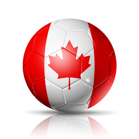 3D soccer ball with Canada team flag. isolated on white with clipping path. Football 2022. Illustrationの写真素材