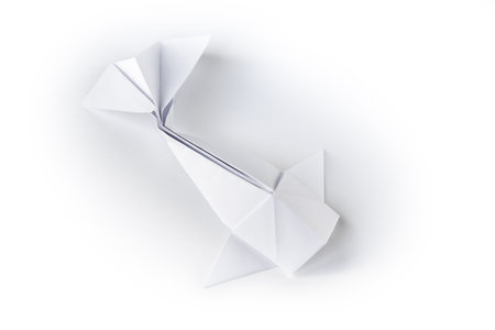 Paper fish origami isolated on a blank white backgroundの写真素材