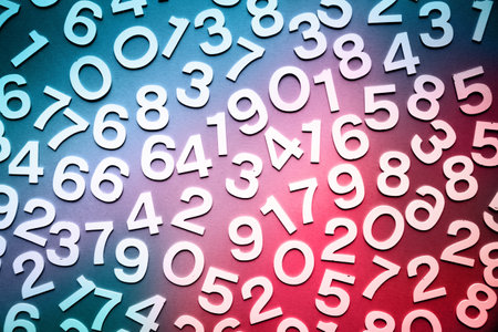 Mathematics background made with solid numbers on a blackboardの写真素材