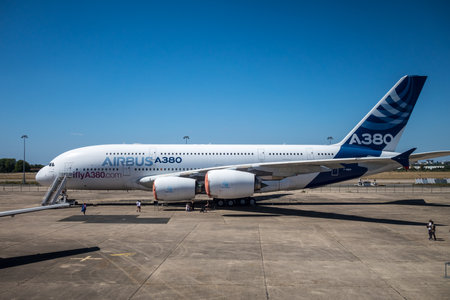 Bourget - France - August 6, 2022 : Airbus A380 in Air and space museumのeditorial素材