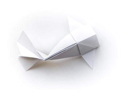 Paper fish origami isolated on a blank white backgroundの写真素材