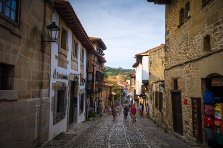 Santillana del mar - Spain - July 17, 2022 : Old medieval villageのeditorial素材