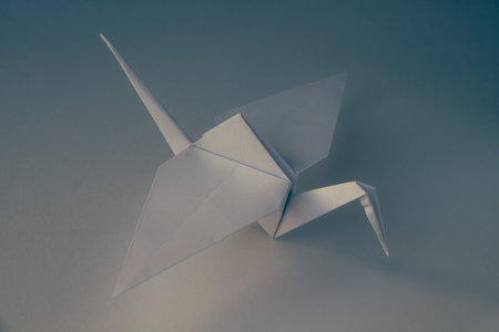 White paper crane origami isolated on a blank background.の写真素材