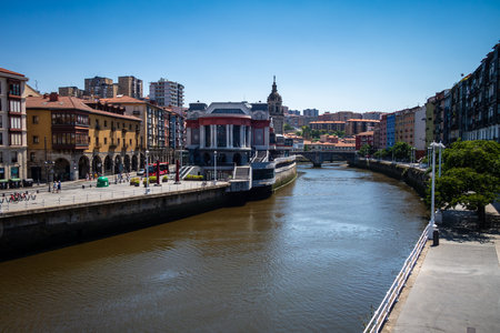 Bilbao - Spain - July 19, 2022 : Quays of the Nervion riverのeditorial素材