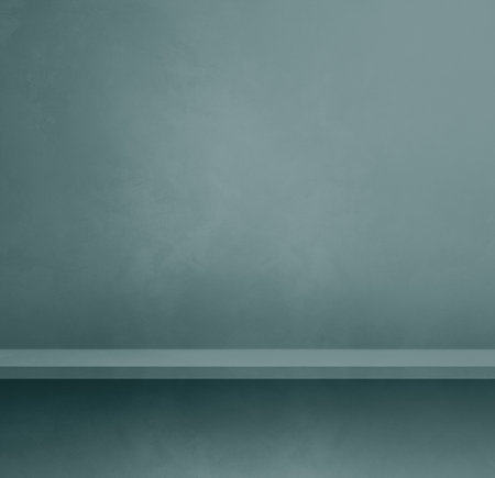 Empty shelf on a blue grey concrete wall. Background template scene. Square mockupの写真素材