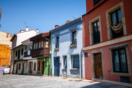 Gijon - Spain - July 11, 2022 : Colorful houses in Cimavilla Old Town