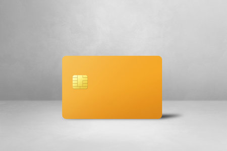 Yellow credit card template on a white concrete background. 3D illustrationの写真素材