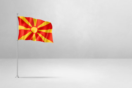 Macedonia flag, 3D illustration, isolated on white concrete wall backgroundの写真素材