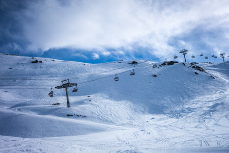 Ski slopes and mountains of Les Menuires resort in the french alps, France