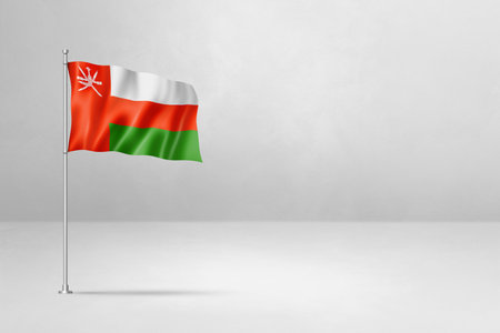 Oman flag, 3D illustration, isolated on white concrete wall backgroundの写真素材