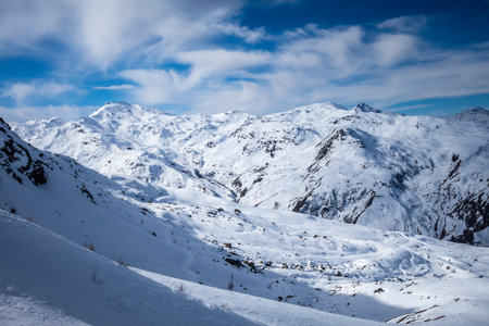 Ski slopes and mountains of Les Menuires resort in the french alps, Franceの写真素材