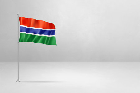 Gambia flag, 3D illustration, isolated on white concrete wall backgroundの写真素材